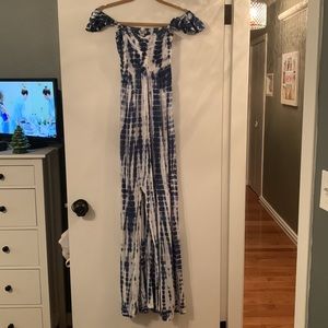Tiare Hawaii Blue and White Maxi Dress Perfect for Vacation One Size, NWT